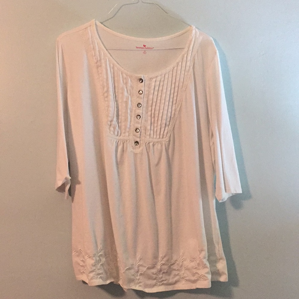 Woman Within 3/4 sleeve embroidery bottom tunic